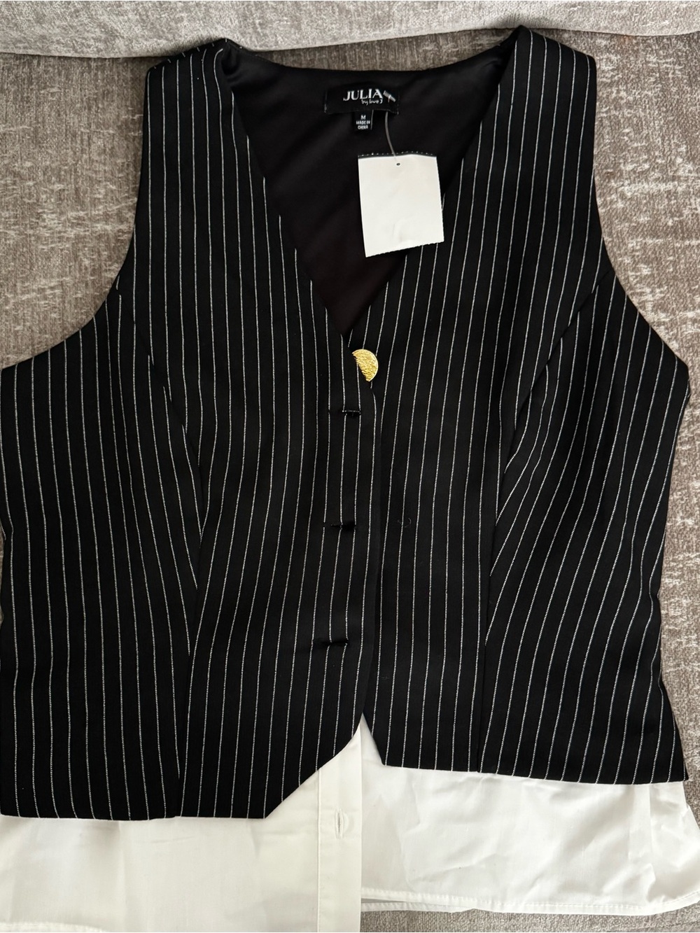 Black Pinstripe Vest with White Hem
